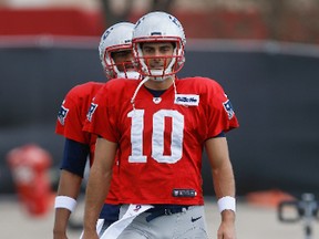 Patriots quarterback Jimmy Garoppolo gets in a workout ahead of Super Bowl LI in Houston yesterday. The Patriots may be willing to deal Garoppolo in the off-season. (Getty Images)