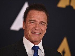 In this Nov. 12, 2016 file photo, Arnold Schwarzenegger is seen in Los Angeles. President Donald Trump is seeking prayers for Schwarzenegger over ratings for “Celebrity Apprentice,” the show Trump once hosted. Addressing the National Prayer Breakfast in Washington, Thursday, Feb. 2, 2017, Trump said ratings went “right down the tubes” and the show’s been a “total disaster” since the actor and former California governor debuted as host last month. (Photo by Jordan Strauss/Invision/AP, File)