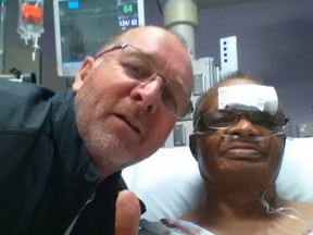 Submitted photo
Belleville native Rick Meens (left) recently visited Larry Burchall in hospital. Meens saved Burchall’s life when he administered first aid and CPR after he suffered a heart attack in Bermuda.