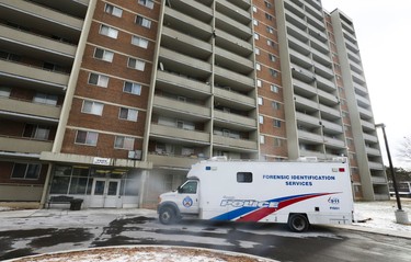 Toronto Police were at 2999 Jane St. for the sixth homicide of 2017. Dameion McFarland was gunned down somewhere in the building possibly the seventh floor Tuesday around 10 p.m.  at on Thursday February 2, 2017. Jack Boland/Toronto Sun/Postmedia Network
