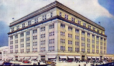 Eaton’s College St. store, initially destined to replace the Main Queen St. store, was repurposed and now lives on as College Park. (Postcards from the Filey Collection)