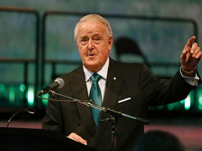 Former Canadian Prime Minister Brian Mulroney delivers a speech at the FarmTech 2017 conference in Edmonton, Alberta on February 2, 2017. Larry Wong/Postmedia