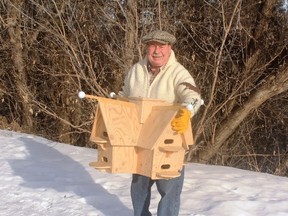 Neil with his Henry “Purple Martin Man” Florchuk bird condo