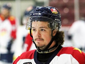 Brayden Stortz scored his 35th goal of the season in O.T. to lift the Wellington Dukes over the hometown Kingston Voyageurs 4-3 in an OJHL contest Thursday night in Kingston. (Ed McPherson/OJHL Images)