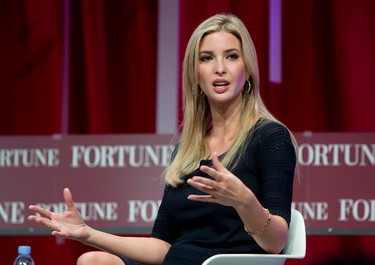 Ivanka Trump, daughter of Republican presidential candidate Donald Trump, founder and CEO, Ivanka Trump Collection and executive vice president Development and Acquisitions The Trump Organization, speaks at the Fortune Most Powerful Women Summit, Wednesday, Oct. 14, 2015, in Washington. (AP Photo/Carolyn Kaster)