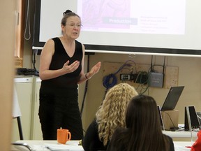 Dr. Lori Teeple with Pallium Canada speaks at a training session on palliative care at the Kettle and Stony Point First Nation Friday. The session was the first palliative care training session culturally focused to first nations, organizers said. (Tyler Kula/Sarnia Observer)