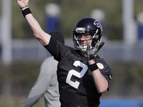 Matt Ryan of the Atlanta Falcons throws a pass during the Super Bowl LI practice on Feb. 2, 2017 in Houston. (Tim Warner/Getty Images)
