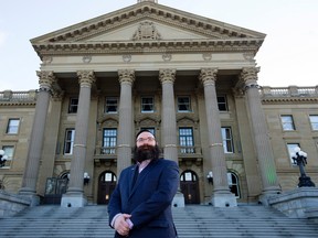 New Alberta Minister of Municipal Affairs Shaye Anderson poses for a photo at the Alberta Legislature, in Edmonton Monday Jan. 30, 2017. David Bloom/Postmedia