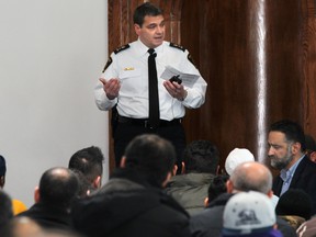 London Police Chief John Pare addressed a crowd at the London Muslim Mosque on Oxford Street Friday afternoon. (DALE CARRUTHERS, The London Free Press)