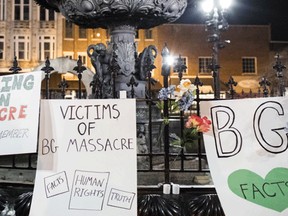 Justin Swindle speaks during the Bowling Green "massacre" remembrance gathering that he organized on Friday, Feb. 3, 2017, at Fountain Square Park in Bowling Green, Ky. The "massacre" that never happened has Bowling Green in the national news again — something that has not happened since a sinkhole swallowed several prized Corvettes at a museum. (Austin Anthony/Daily News via AP)