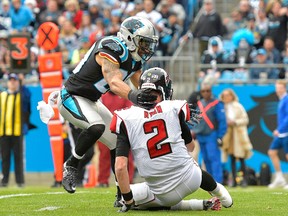 Carolina Panthers' Kurt Coleman takes down Matt Ryan of the Atlanta Falcons (Getty Images)