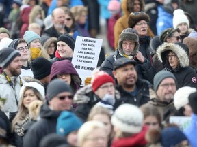 A crowd of people attended The Forks, in Winnipeg, for a Walk for Human Rights. Saturday, February 4, 2017. CHRIS PROCAYLO/ Winnipeg Sun/Postmedia Network