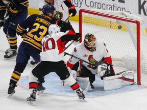 The Senators lost 4-0 to the Sabres on Saturday night, leaving them with a sour 1-2 record on their post all-star game road trip. (The Associated Press)