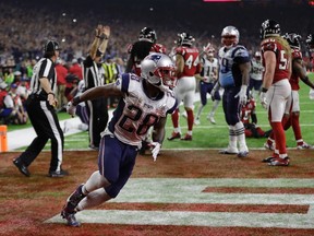 Patriots' James White celebrates after scoring the winning touchdown during overtime of Super Bowl 51 against the Falcons in Houston on Sunday, Feb. 5, 2017. (Elise Amendola/AP Photo)