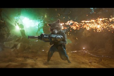Rocket Raccoon in a scene from Guardians of the Galaxy Vol. 2. (Marvel Studios)