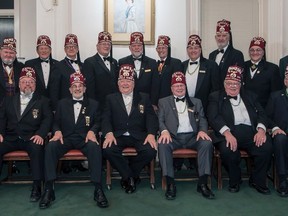 Submitted photo
The Belleville Shrine Club recently installed its executive for 2017. Pictured are: (back row, left to right) director Stephen D. Shirk;  Clive Allen, chief clown unit; John Neil, trustee; Harold Newton, chairman 100 Million Dollor Club; Clarence Stevenson, trustee; Wayne McFaul, director; Calvin Thomas, trustee; John Bonnin, director; Bruce Ferguson, chaplain; Jim Preston, chief camel herder; Brian Kaük, director; Bill Bedford, chairman of transportation; Richard Casson, assistant secretary; Lawrence Cave, housing chairman. In the front row (left to right) are director Brian Cook; second vice president Gary Crane; Ambassador Leonard Bedford; president Jack Hellberg; first vice president Otto Nungesser; past president Gary Smithrin; and treasurer Ron Carter.
