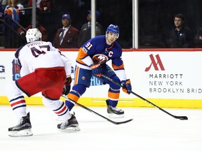 John Tavares of the New York Islanders against the Columbus Blue Jackets during an NHL game at the Barclays Center on Jan. 24, 2017. (Al Bello/Getty Images)