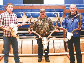 Three of the Vulcan and District Gun Club winners: Andrew Begen, left, won first for moose, Alan Kwasnicki, middle, won first for elk, and John Seaman won first for mule deer.