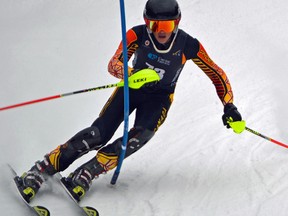 Batawa's Kurtis Wright negotiates the course during recent Alpine Ontario U19 boys ski racing competition. (Submitted photo)