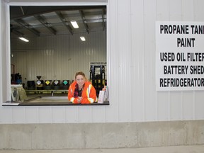 When you drive through the new recycling facility to drop off your goods, you will be greeted by someone like Darleen Gettman, a “recycling queen,” who will make all of your recyclables disappear like magic. | Caitlin Clow photo/Pincher Creek Echo