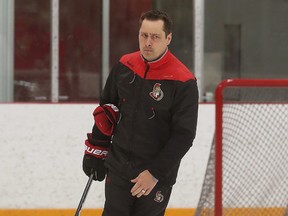 Senators head coach Guy Boucher conducts  practice at the Richcraft Sensplex on Monday. (Tony Caldwell/Ottawa Sun)
