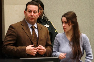 Casey Anthony (R) stands with her attorney Jose Baez during her sentencing hearing on charges of lying to a law enforcement officer at the Orange County Courthouse July 7, 2011 in Orlando, Fla. (Joe Burbank-Pool/Getty Images)