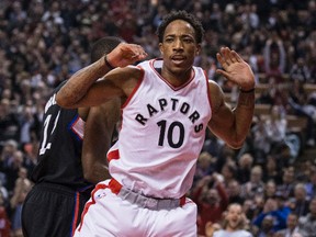 DeMar DeRozan (10) returned to the Raptors lineup and helped the team to a 118-109 victory over the Clippers in Toronto on Monday, Feb. 6, 2017. (Craig Robertson/Toronto Sun)