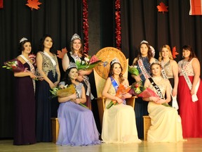 This year the princess pageant saw nine young ladies vying for Miss Chimo, pictured are all nine. Miss Public Speaking Sophie Charron (back row left to right), Breanna Carpenter-Job, Miss Congenality/Miss Cool Canuck Audrey Gravel, Miss Photogenic Lena Katapaytuk, Amber Ouellet and Josiane Cheff. 2nd Lady in Waiting Kristen Berthiaume (front row left to right), Miss Chimo Emilie Ayotte and 1st Lady in Waiting Jezabelle Mainville.