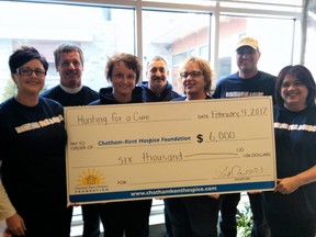 Members of Hunting for a Cure, pictured, donated $6,000 to the Chatham-Kent Hospice in early February from events including the Dover Tractor Cruz Parade and their annual Chicken and Sliders Supper. The donation will go towards ongoing expenses at the hospice.