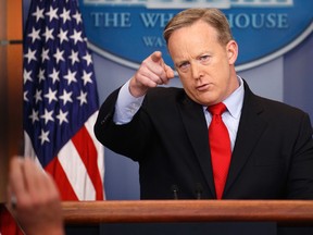 White House press secretary Sean Spicer speaks during the daily press briefing at the White House in Washington, Friday, Feb. 3, 2017. (AP Photo/Evan Vucci)