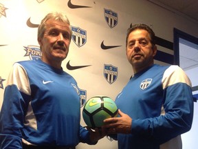 Head coach Traian Mateas, left, and general manager Jim Lianos will lead the Ottawa United Soccer Club men's team into its first season in the League 1 Ontario semi pro-am soccer league. (Martin Cleary/photo)