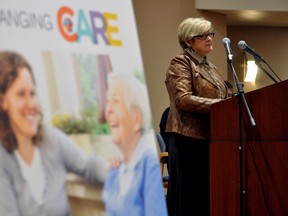 Family caregiver Carol Riddell-Elson speaks at Parkwood Institute in London Ont. January 31, 2017. Riddell-Elson, an active volunteer at St. Joseph’s Health Care London, was part of a funding announcement by The Change Foundation aimed at improving interactions between family caregivers and the health care system. CHRIS MONTANINI\LONDONER\POSTMEDIA NETWORK