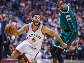 Raptors’ Cory Joseph (left) was benched against the Nets on Sunday, but was back against the Clippers on Monday. (Ernest Doroszuk/Toronto Sun)