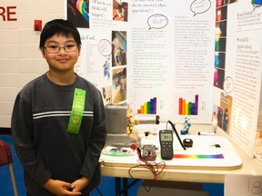 Vermilion Elementary School Grade 4 student David Minchin displayed his project called The Spectrum of Light and the Solar Power it Produces. Taylor Hermiston/Vermilion Standard/Postmedia Network.