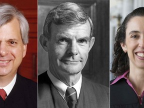 This combination of recent pictures created on February 07, 2017 shows (from left) Judge Richard Clifton, Judge William Canby and judge Michelle Friedland from the 9th Circuit Court of Appeals in San Francisco. The three federal judges heard arguments on Tuesday in the challenge to Donald Trump's travel ban. (GETTY IMAGES)
