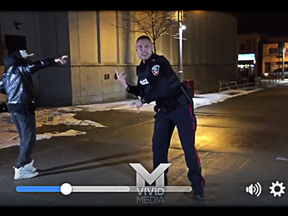Durham Regional Police Const. Jarrod Singh busts a move after responding to a call for a fight, which turned out to be a music video shoot. (DURHAM POLICE)