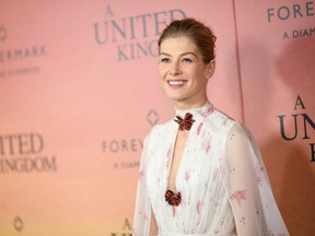 Actress Rosamund Pike attends the 'A United Kingdom' World Premiere at The Paris Theatre on February 6, 2017 in New York City. (Photo by Dimitrios Kambouris/Getty Images)