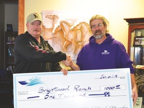 Wayne Stec and Brent Ankrom with cheques for $1,000