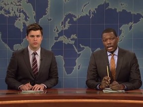 Colin Jost and Michael Che host Weekend Update on Saturday Night Live. (Screengrab)