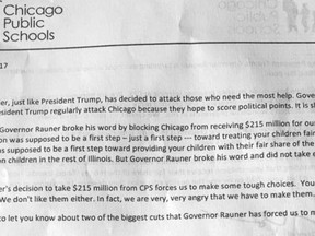 The letter sent home to parents by Chicago Public Schools (Screen grab via WGN)