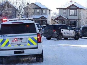 Police investigate a shooting near 158 Street and Sutter Place in southwest Edmonton on Feb. 8, 2017. David Bloom / Postmedia