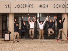 St. Joseph's High School students jump for joy at the end of exams and the beginning of the second semester. (Contributed Photo)