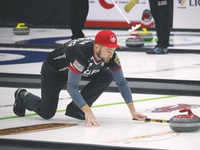 Mike McEwen's Winnipeg rink opened up with a big win at the men's curling provincials at Stride Place in Portage la Prairie. (Brian Oliver/The Graphic/Postmedia Network)