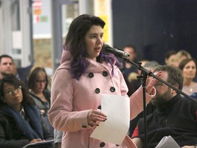 BRUCE BELL/THE INTELLIGENCER
Katie Soule, a Grade 11 student, was at at Quinte Secondary School for the public meeting on the Hastings and Prince Edward District School Board accommodation review for 11 Belleville schools.