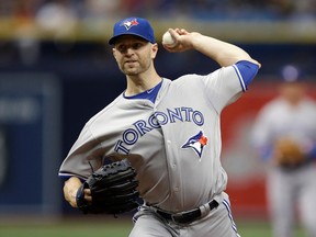 Toronto Blue Jays starting pitcher J.A. Happ delivers to the Tampa Bay Rays Sunday, Sept. 4, 2016, in St. Petersburg, Fla. (AP Photo/Chris O’Meara)