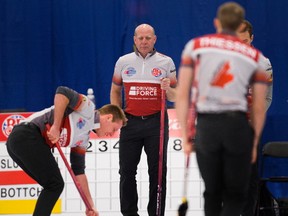 evin Martin, is coaching the Brendan Bottcher rink at the 2017 Alberta Boston Pizza Cup men's curling championship in Westlock,on Wednesday February 8, 2017.