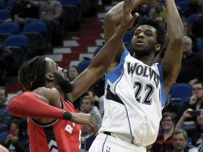 Canadian Andrew Wiggins had a spectacular game against his hometown Raptors on Wednesday in Minneapolis. Only a few players have averaged more against the Raptors. AP