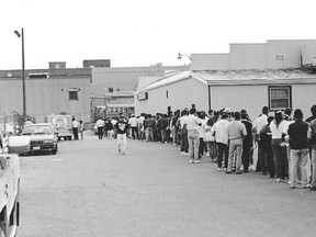 September 1992, hundreds line up at the CBD Hall to apply for jobs at Navistar, the former International Harvester.