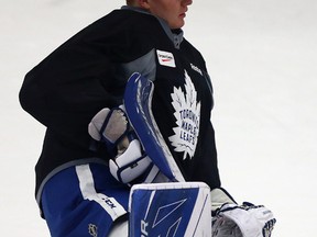 Frederik Andersen during Leafs practice at the Marstercard Centre in Toronto on Monday January 30, 2017. (Dave Abel/Toronto Sun)
