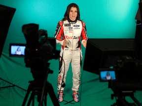 Danica Patrick films a video segment during the NASCAR Media Tour in Charlotte, N.C., Tuesday, Jan. 24, 2017. (AP Photo/Chuck Burton)